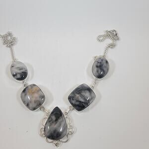 Handmade Black and White Agate Necklace Sterling Silver Unique Artisan Design